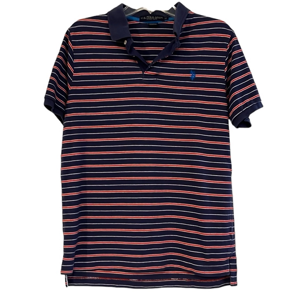 U.S. POLO ASSN. STRIPED POLO SHIRT BLUE RED WHITE SIZE MEDIUM
